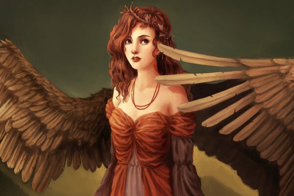 Red-haired girl with angel wings