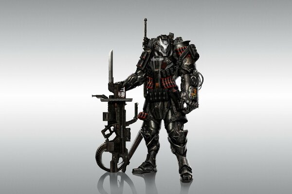 Metal warrior with weapons and armor