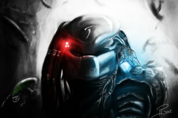 Art: predator in a helmet with a laser