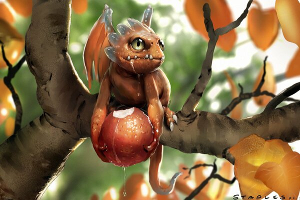 Art dragon sur un arbre de baies