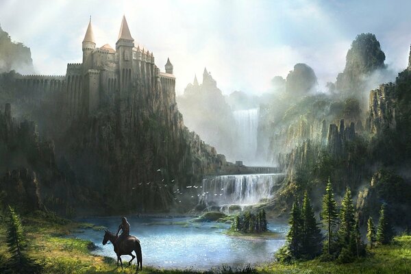 Fabulous castle near the waterfall