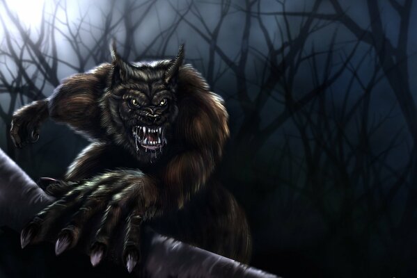 Loup-garou maléfique dans une forêt sombre