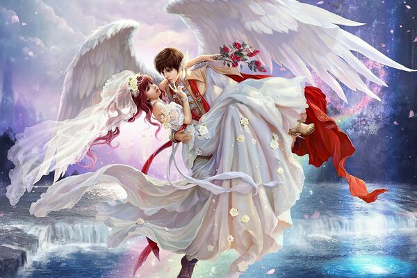Art fille avec un mec sur les ailes de l amour