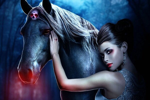Chica misteriosa con caballo Infernal