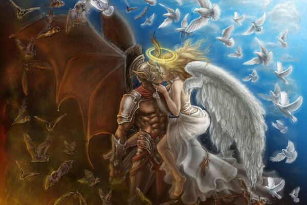The kiss of an angel and a demon among godubei and bats