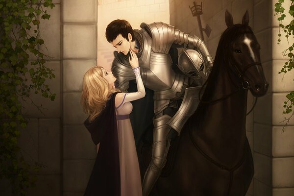 A girl and a man in armor in love