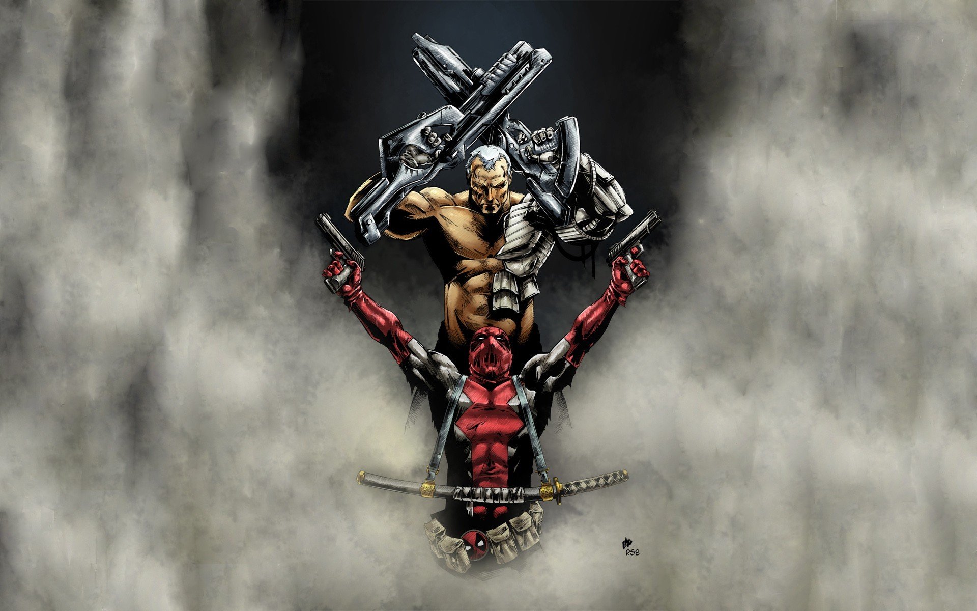 marvel cómics deadpool cable cómic superhéroes arma niebla espada hierro