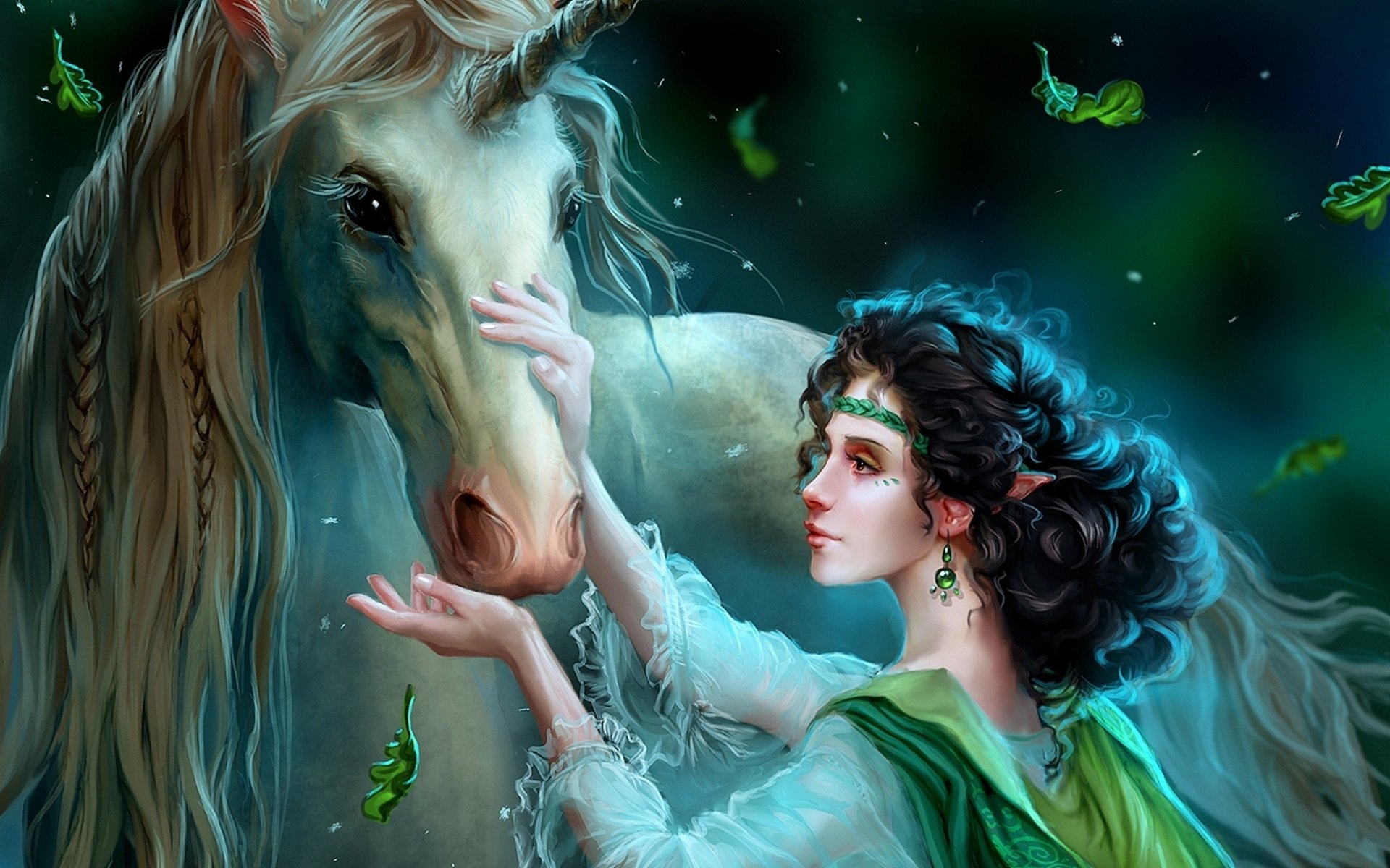 fairytale wild dreamer uildrim fantasy art unicorn elf tale girl decoration magic night falling leave