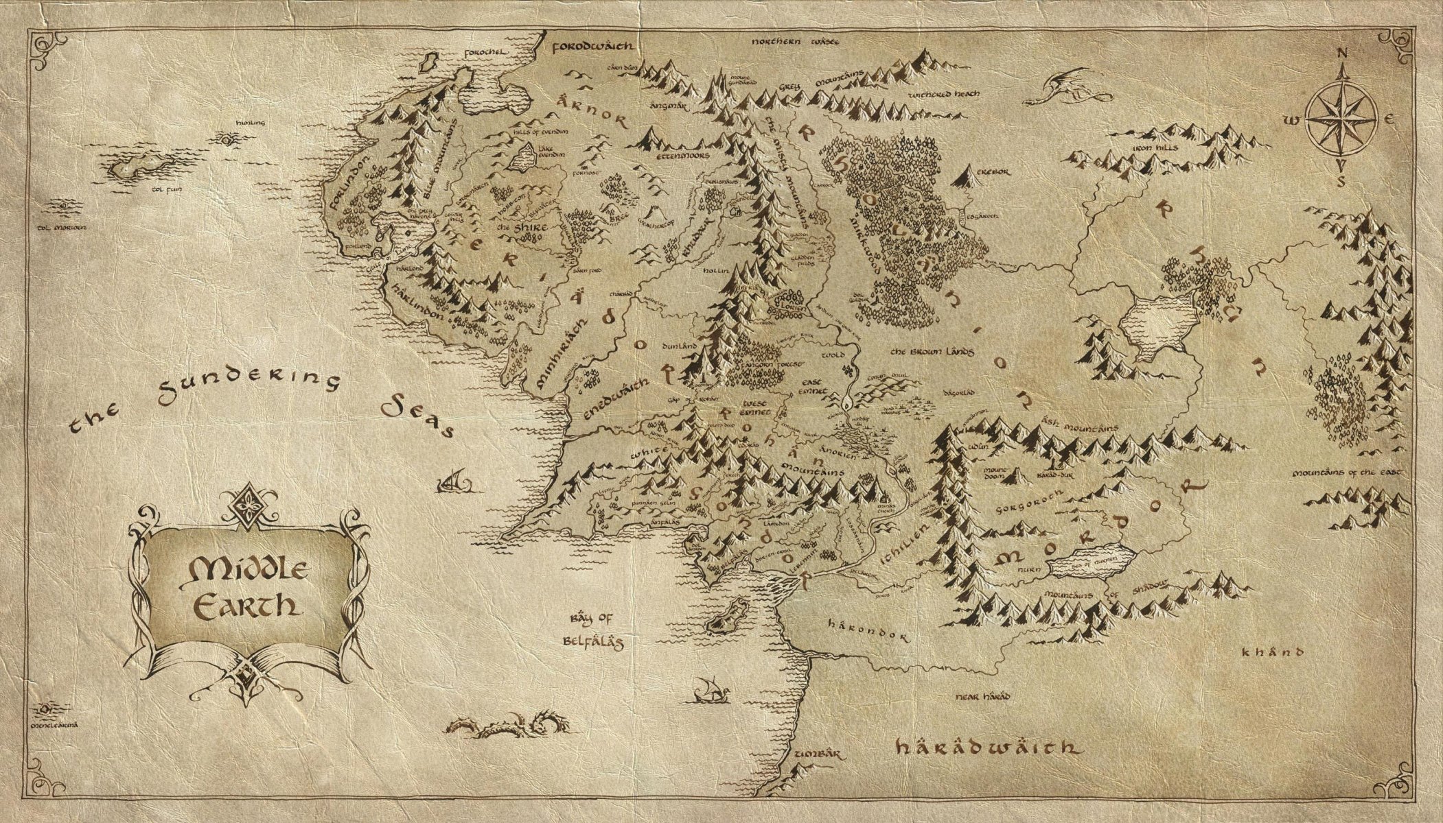 the lord of the rings map middle-earth creases paper