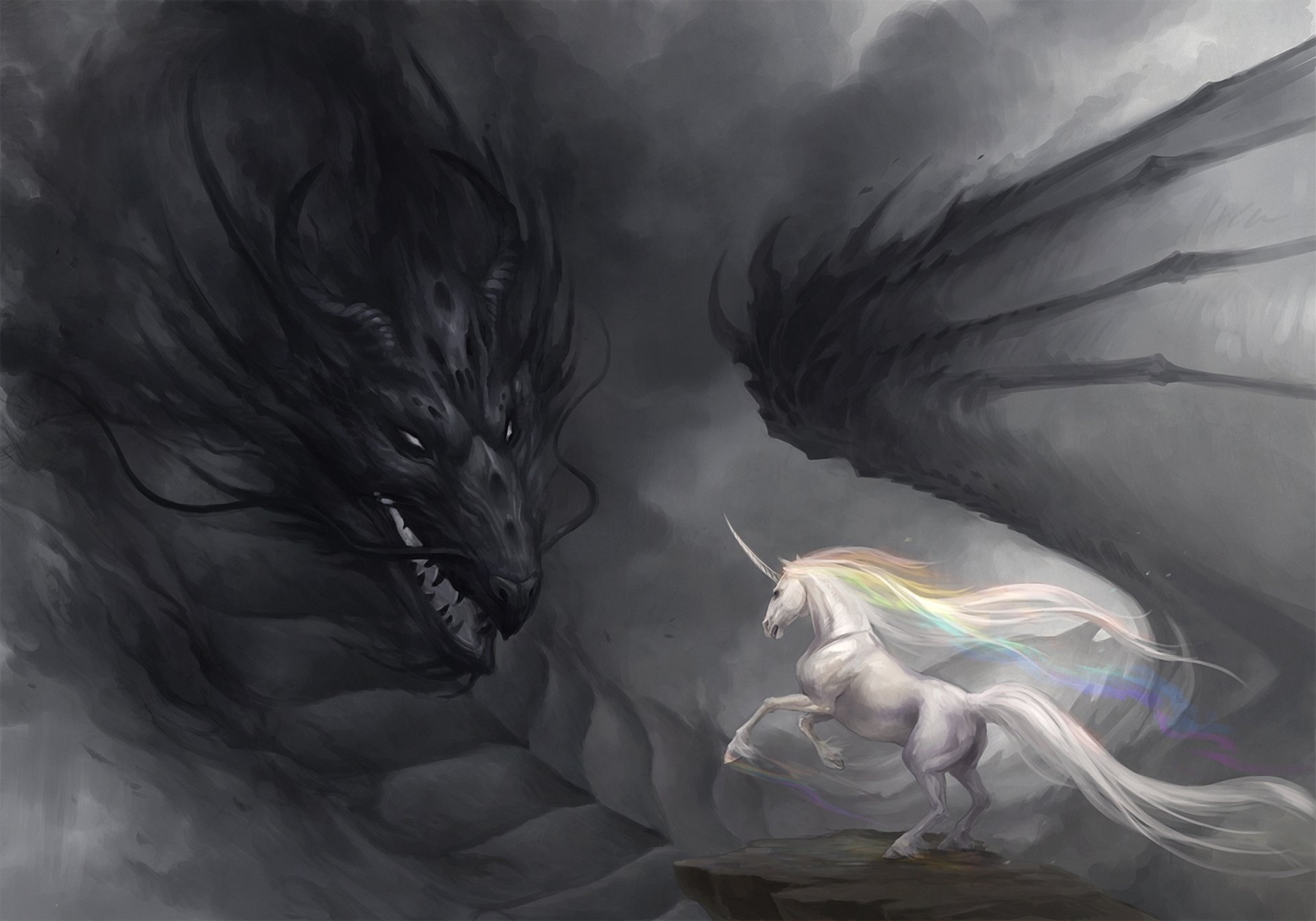 art sandara dragon licorne arc-en-ciel morosité