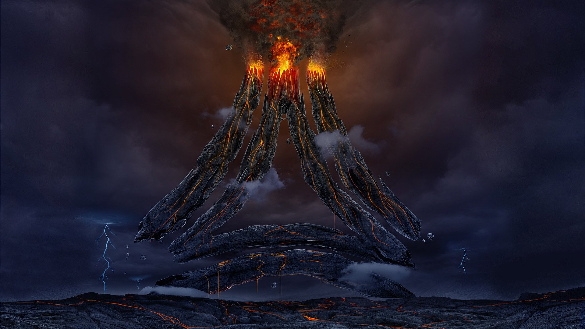 art fiction volcano lava