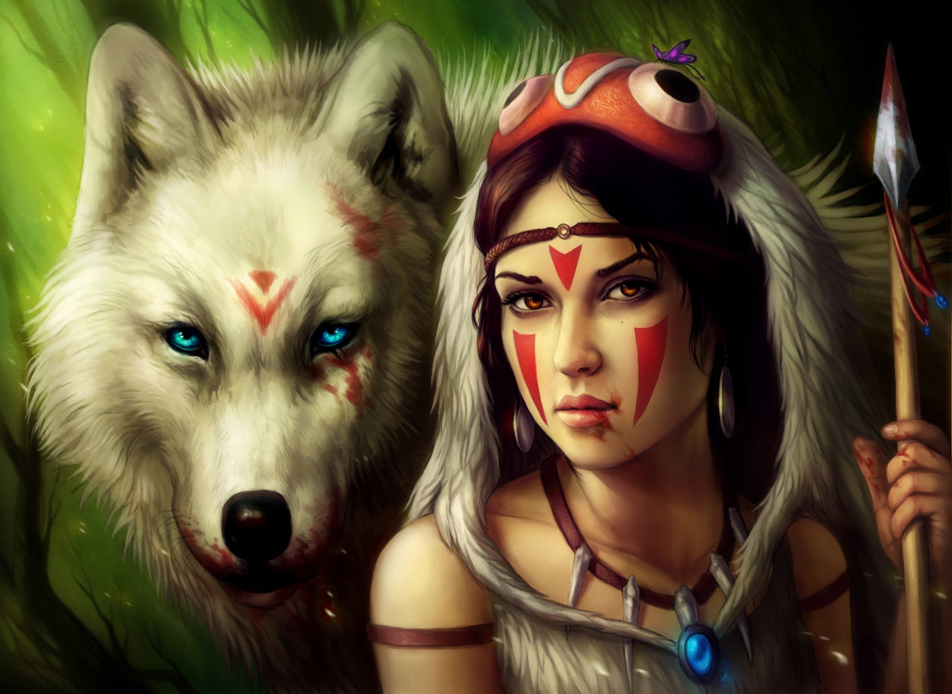 princesa mononoke lobo chica sangre lanza