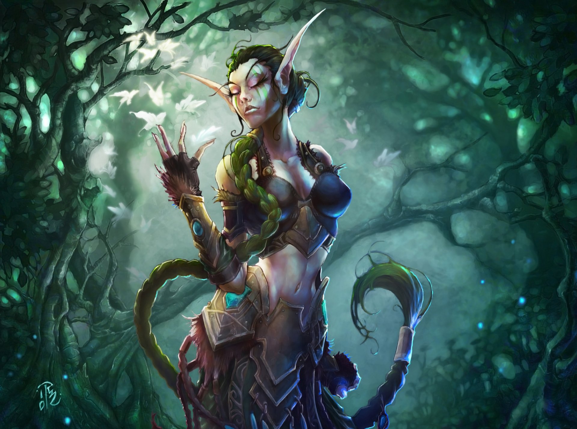 mondo di warcraft wow ragazza treccia alberi armatura orecchie a punta isera