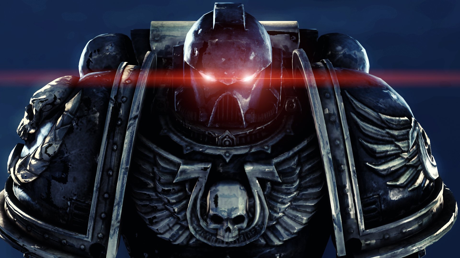 warhammer 40k space marines ultramarine raumschiff kraft rüstung rüstung helm visor schädel flügel augen rot