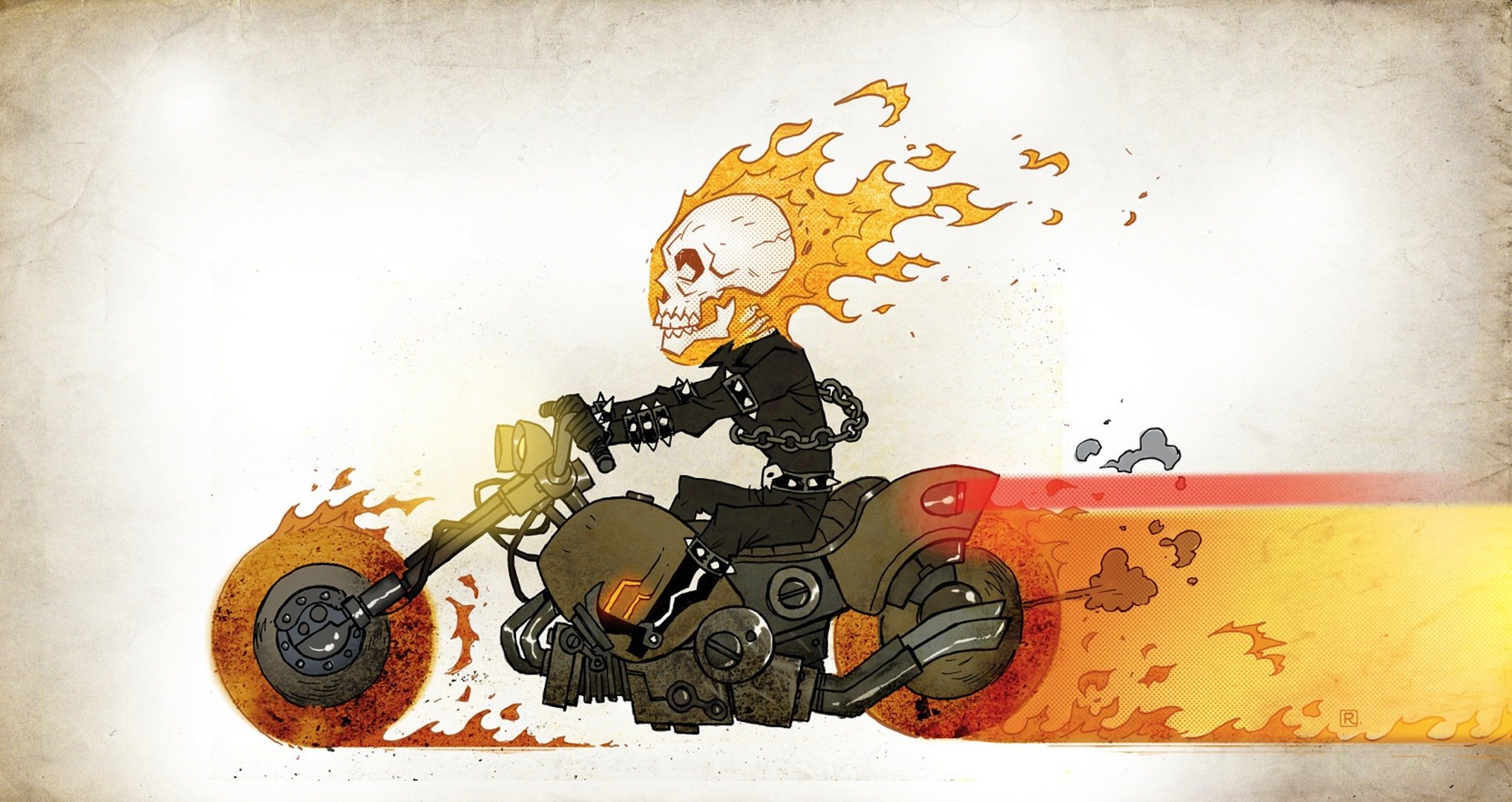 ghost racer rysunek motocykl ogień czaszka łańcuch kombinezon komiks