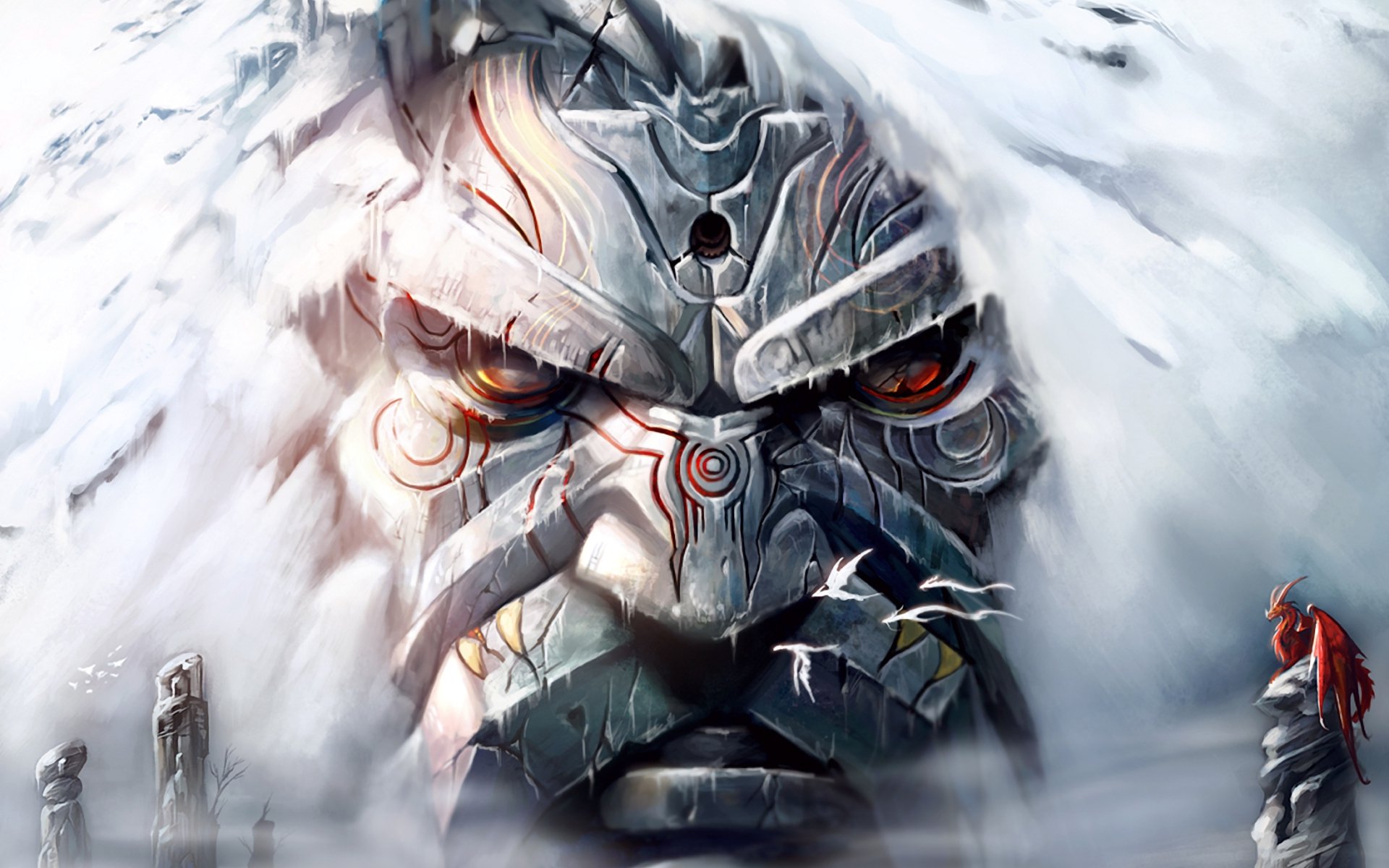 art rock face guardian runes dragon snow