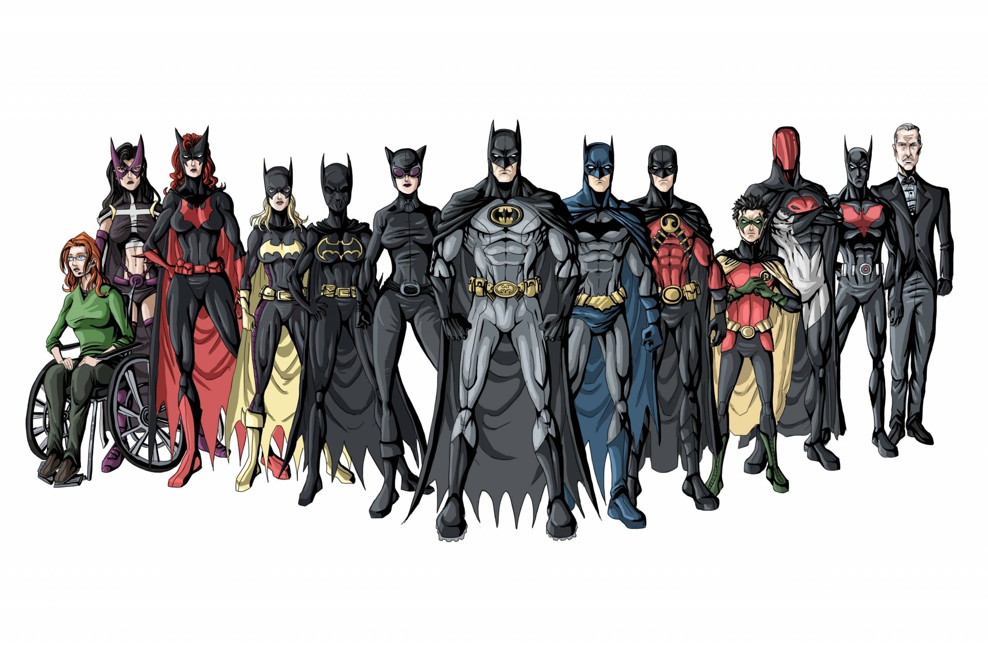 batman robin nightwing batgirl redcap dick grayson jason todd tim drake stephanie brown superheroes alfred