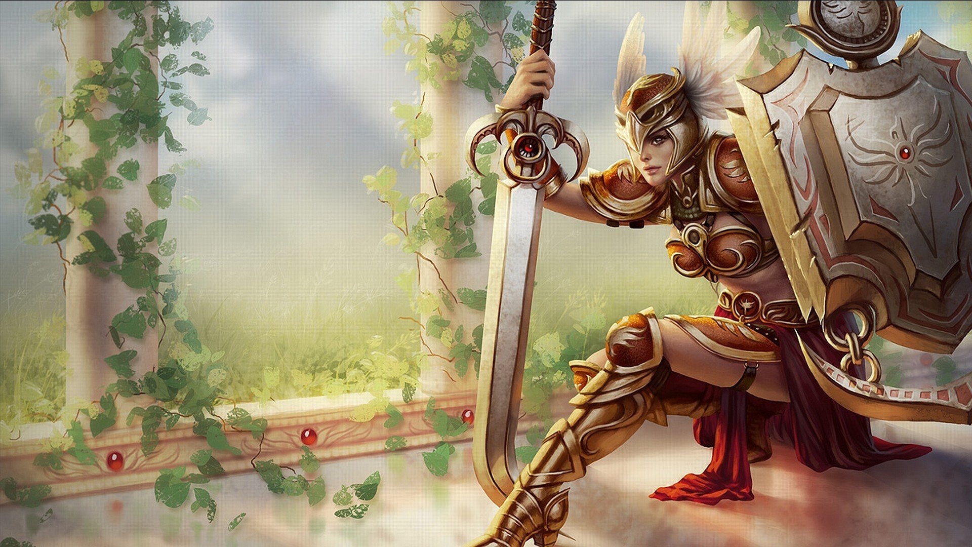 ligue des légendes art leona fille arme bouclier épée