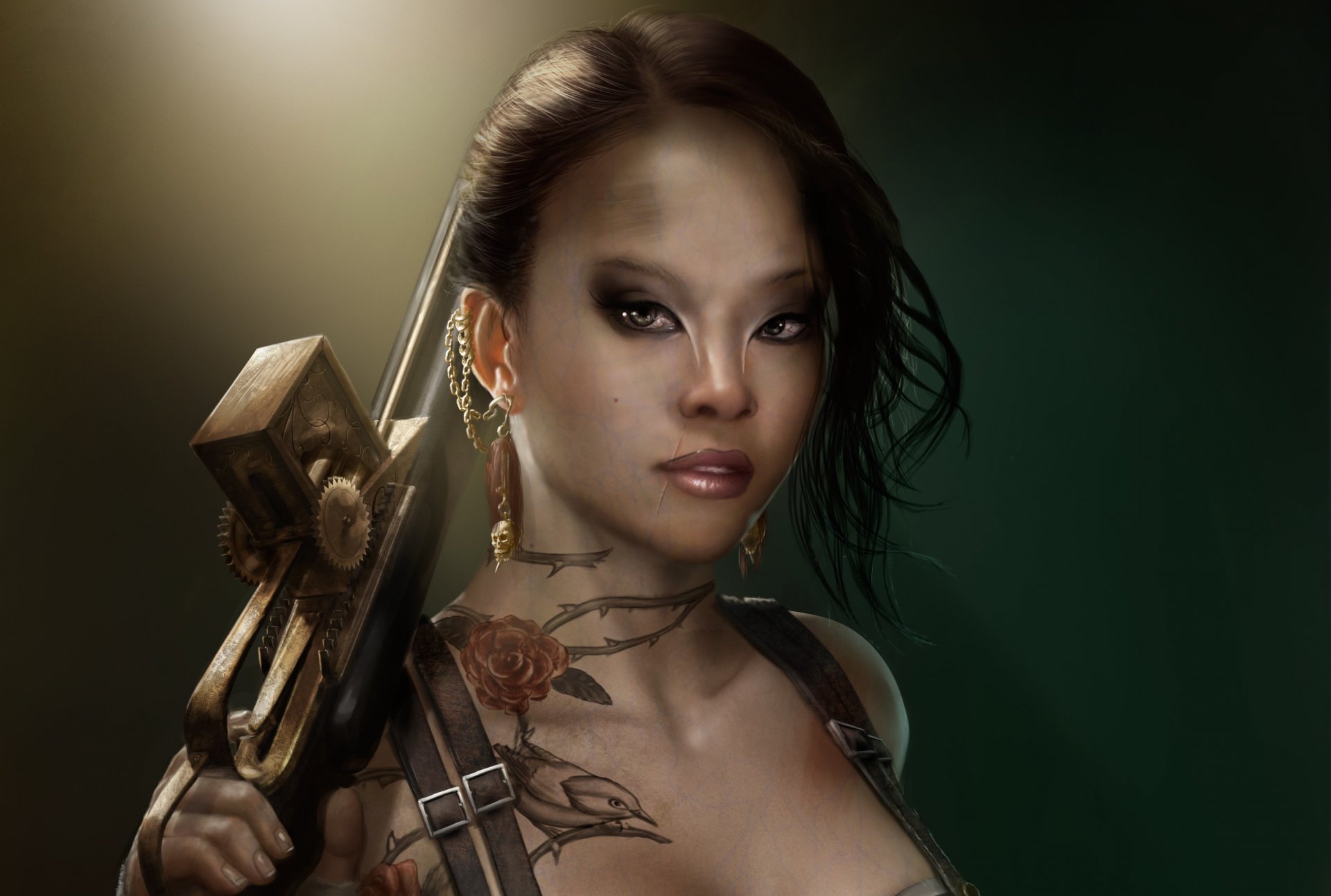 art girl weapon tattoos tattoo mutant decoration earrings poultry roses thorn scar skull