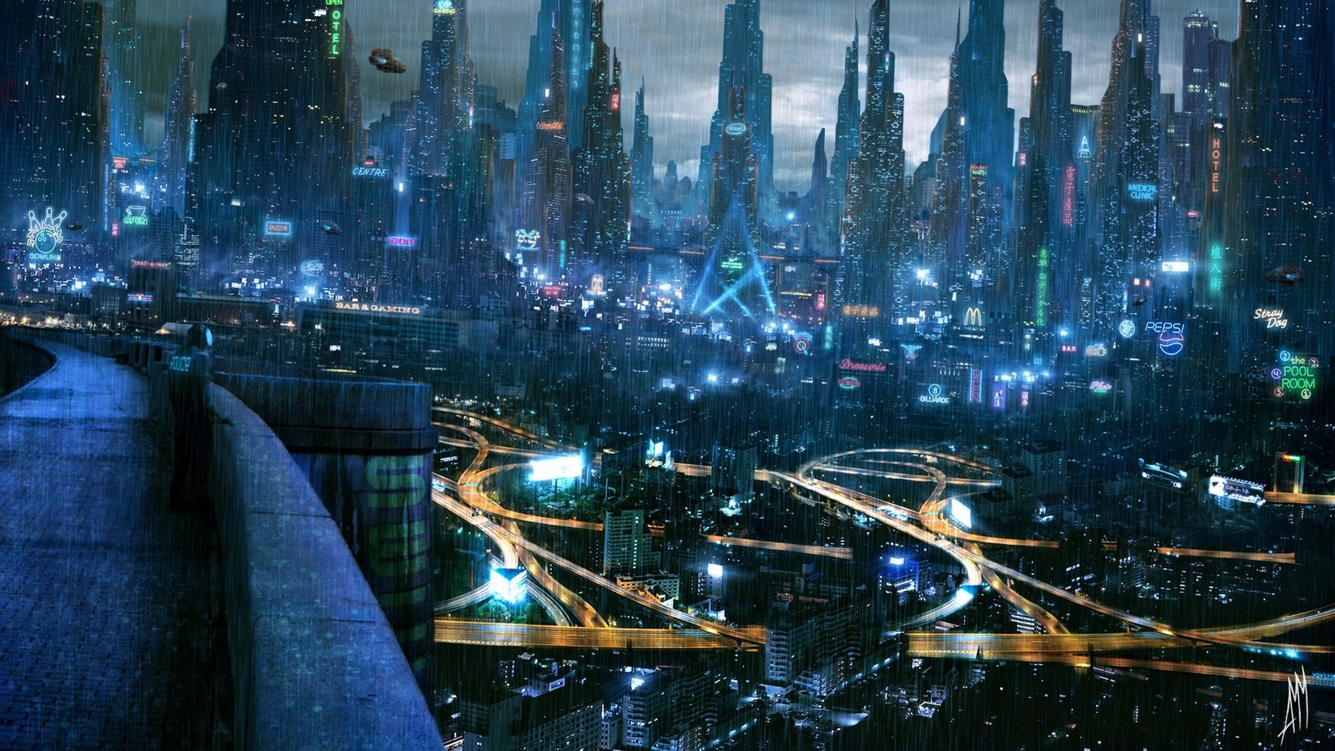 città futuro cyberpunk luci