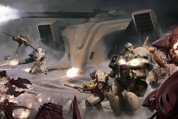 The war of space marines with the forces of evil