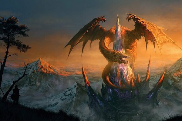 Image fantastique du dragon sur la forteresse