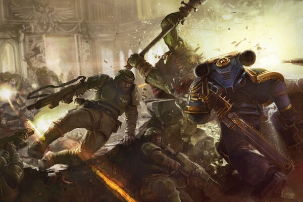 Bloody battle of Orcs and space Marines