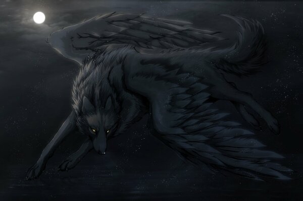 Arte oscuro sheneyn lobo con alas