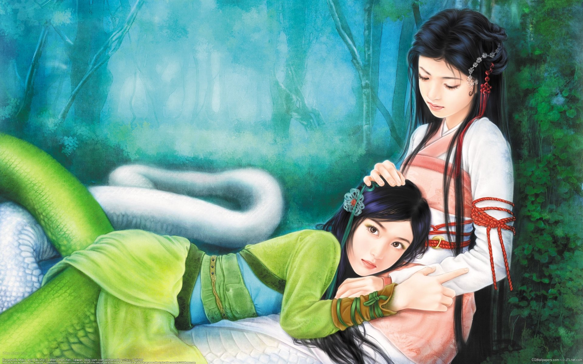 art wen chen yen filles queue serpents forêt se trouve kimono