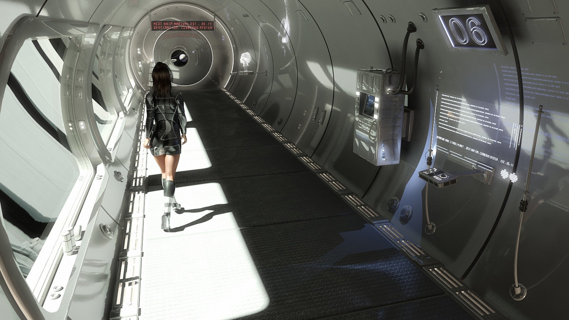 fiction fantasy space ship corridor future girl