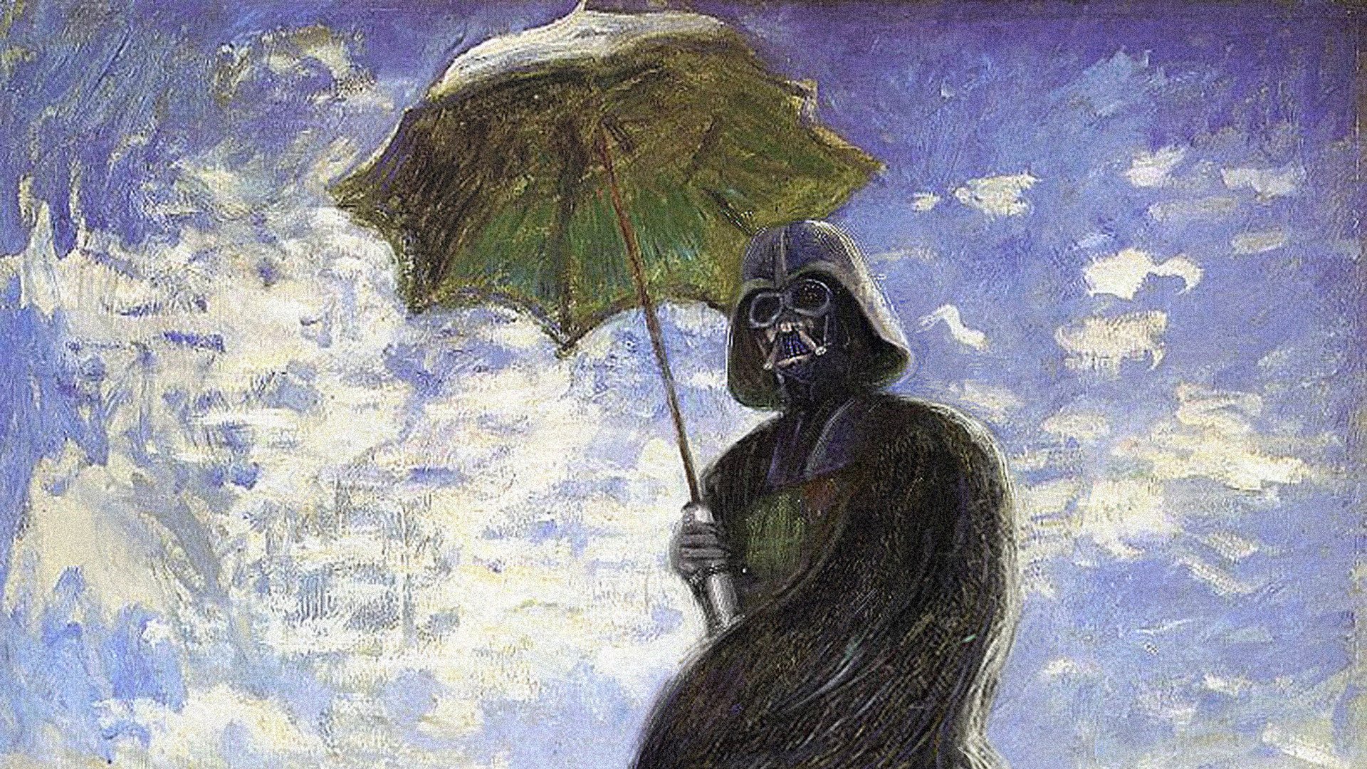 star wars darth vader pittura a olio ombrello casco mantello cielo