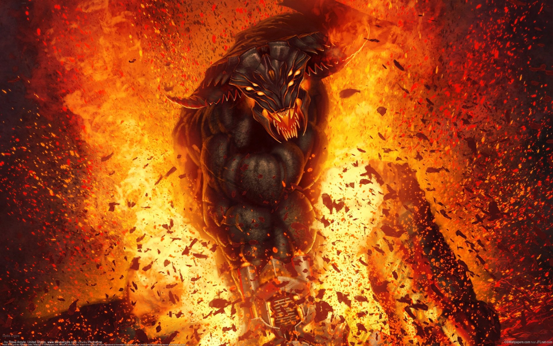 fire demon destruction picture art horn eye