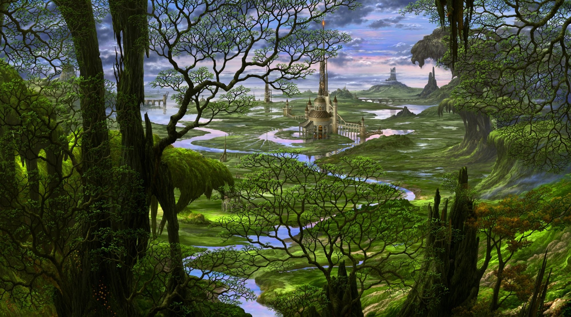 kazamasa uchio ucchiey japan fantasy fairytales castle landscape kazumasa uchio art tale forest tree river