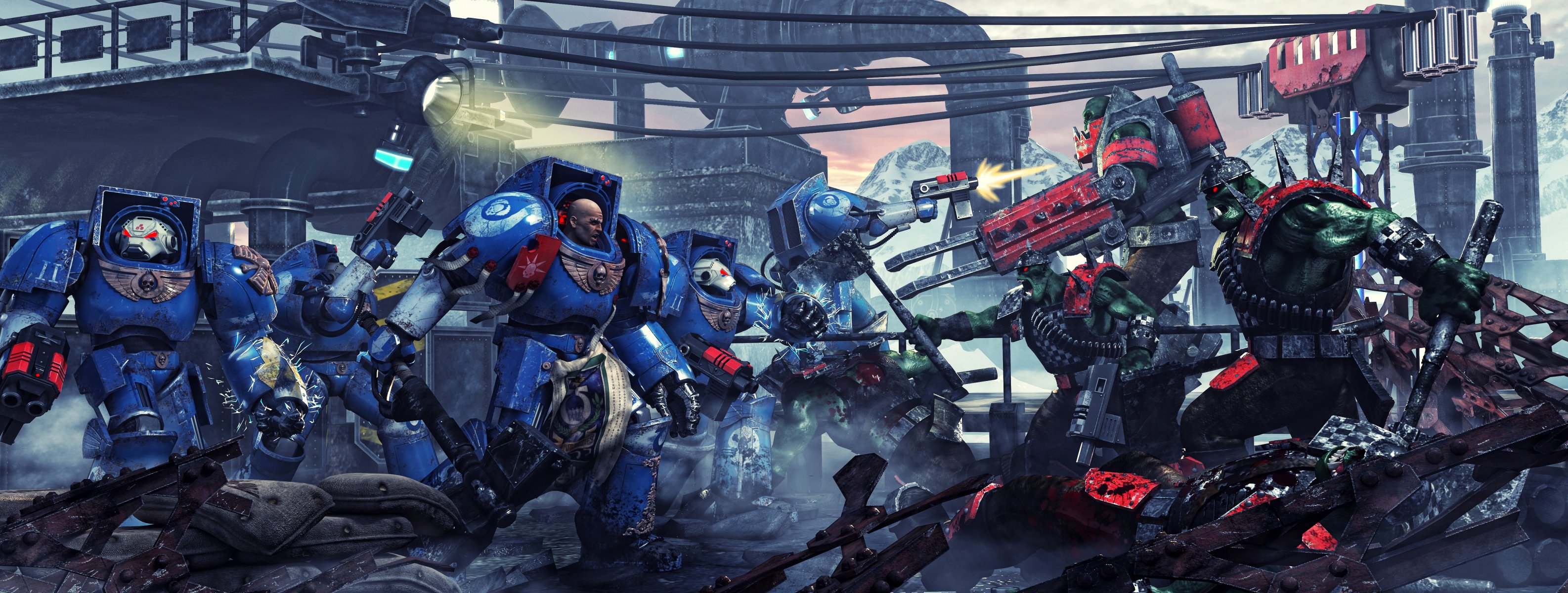 warhammer 40k ultramarines contre orcs ultramarines orcs cosmodesant armure terminateurs bolters