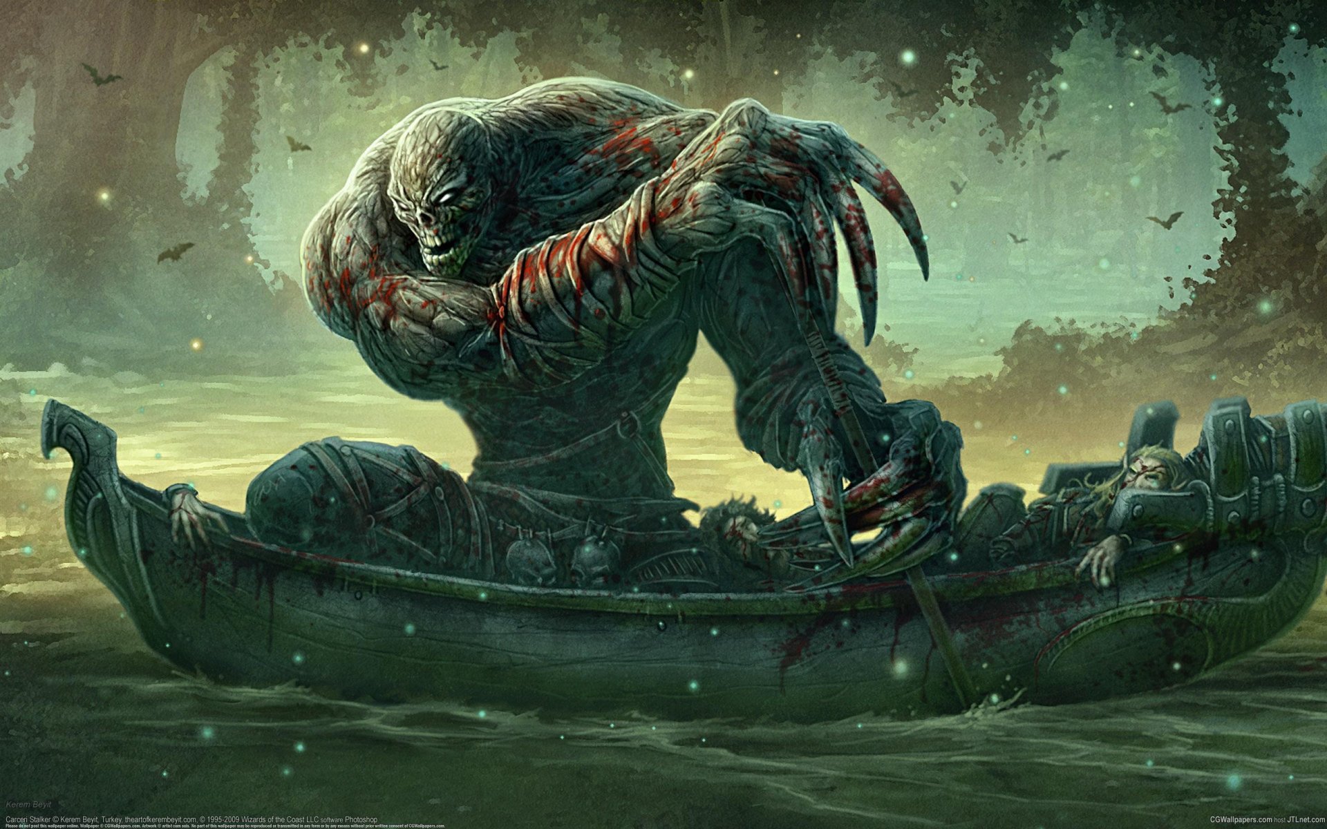 art kerem beyit boat monster blood corpses paddle forest