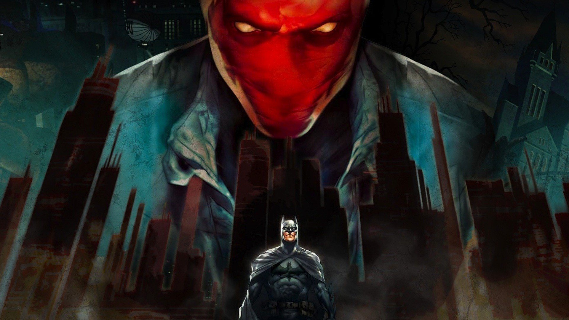 batman superhéroe capa máscara cráneo rojo ciudad de gotham