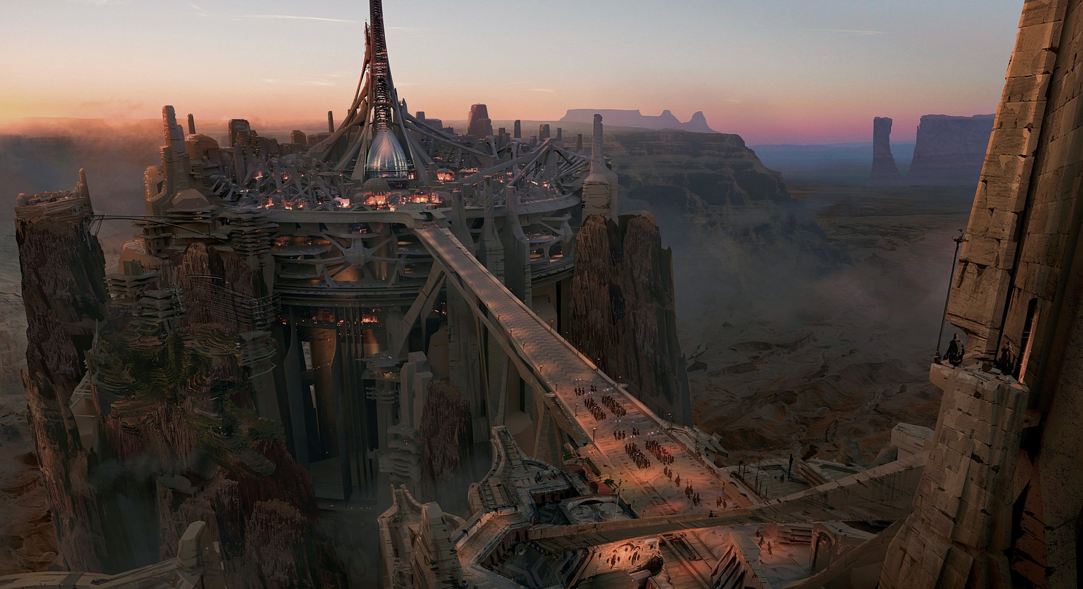 john carter arte conceptual ciudad cañón puente acantilados altura