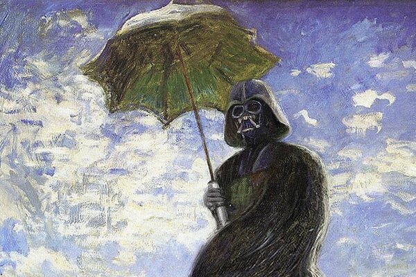 Oil painting: Darth Vader with an umbrella