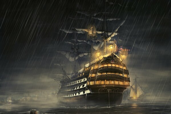 Un barco atravesando una tormenta en el mar