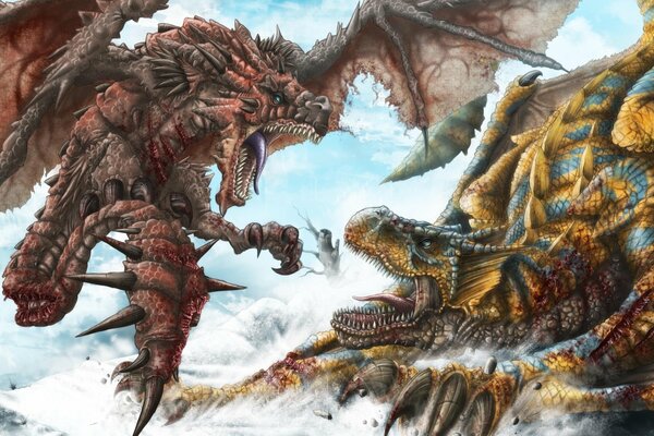 Batalla de dos dragones en el hielo