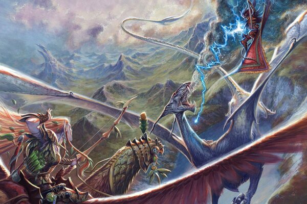 An elf fights a dragon