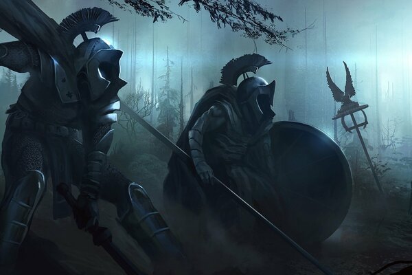 At night, armored warriors on duty