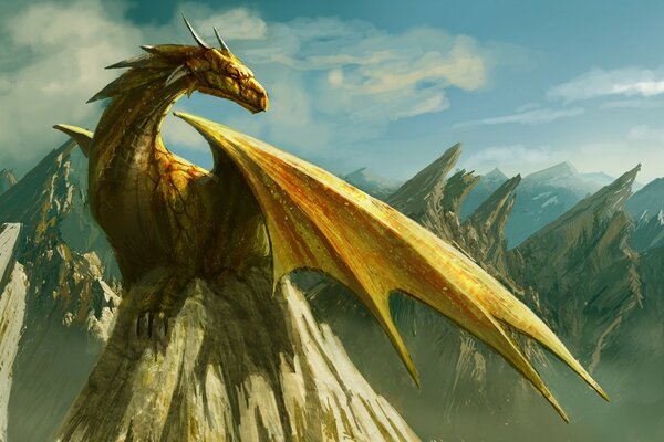 Волшебный дракон сидит на вершине горы