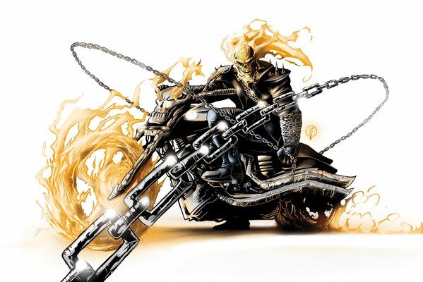 Arte dibujo Ghost Rider en llamas con cadenas de hierro