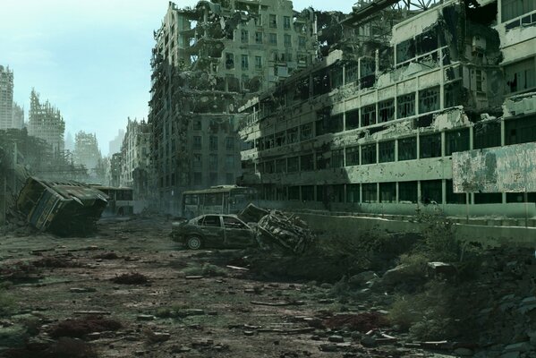 Ruinas de la ciudad en la era post-apocalíptica