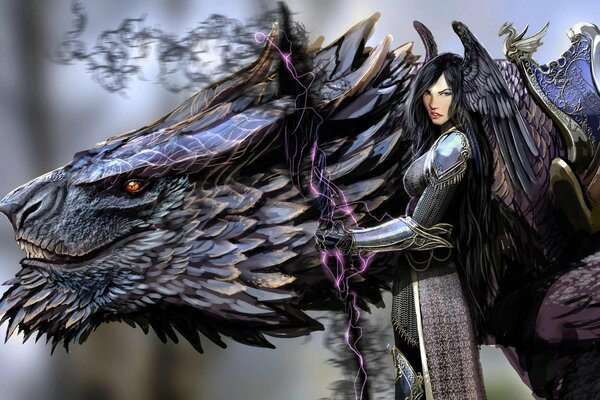 A beautiful girl with a dragon. Dragon s Face