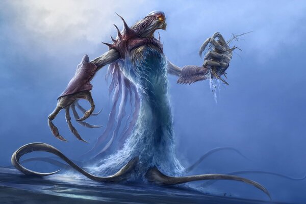 Démon de la mer avec d énormes mains et des tentacules au lieu de pieds