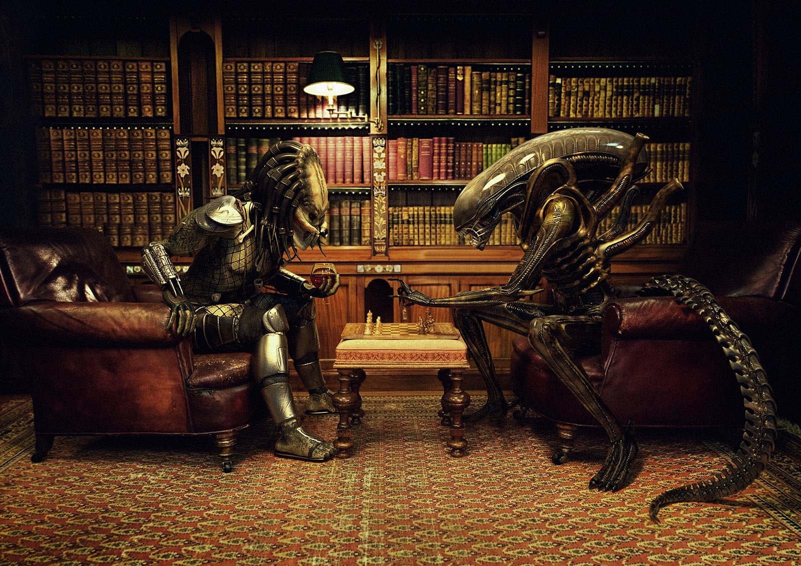 alien vs predator a stranger against predator party chess books cabinet