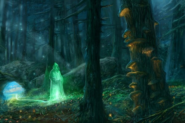 Un mystérieux Vagabond erré dans la forêt enchantée de la nuit