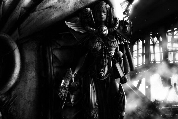 Adepta sororitas in black and white